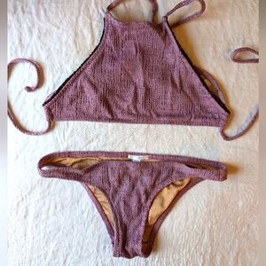 Made by Dawn textured mauve halter bikini, size Small
